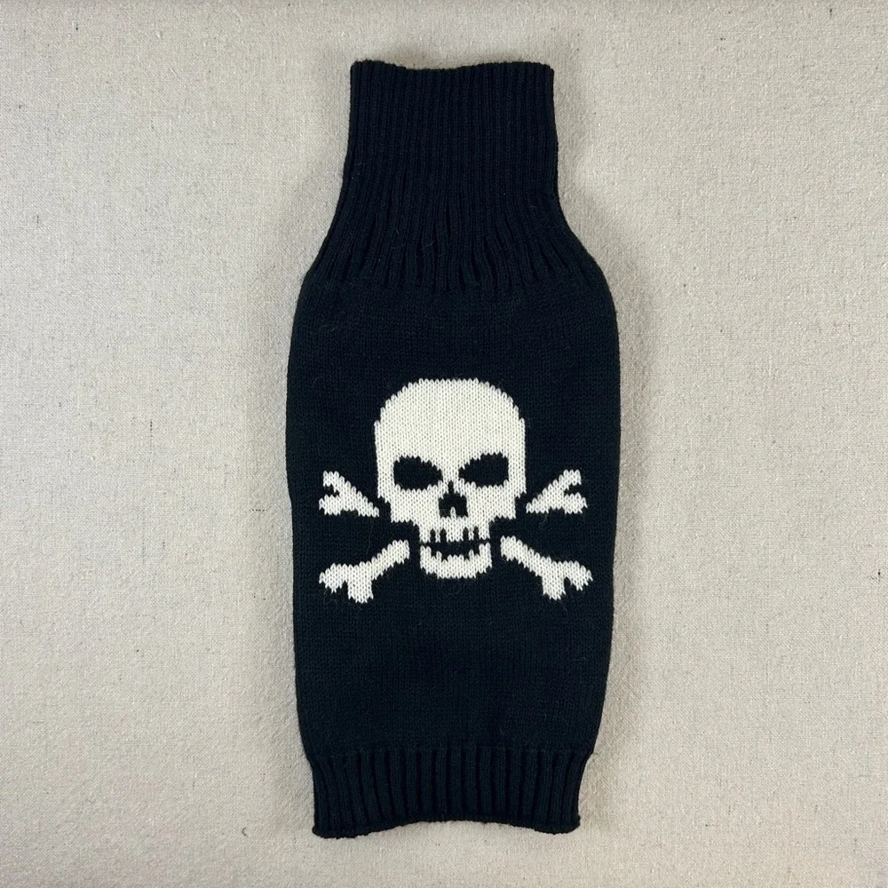 Skull & Crossbones Black & White Knit Dog Sweater